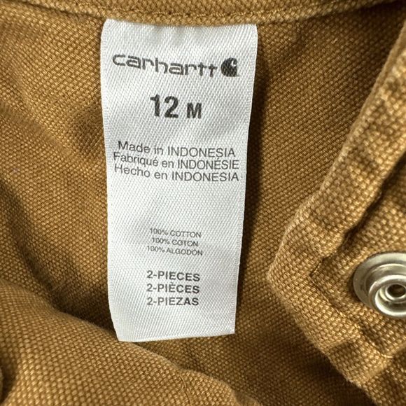 Carhartt Bib Overalls Classic Brown Cargo Pants Size 12M Baby - Picture 3 of 6